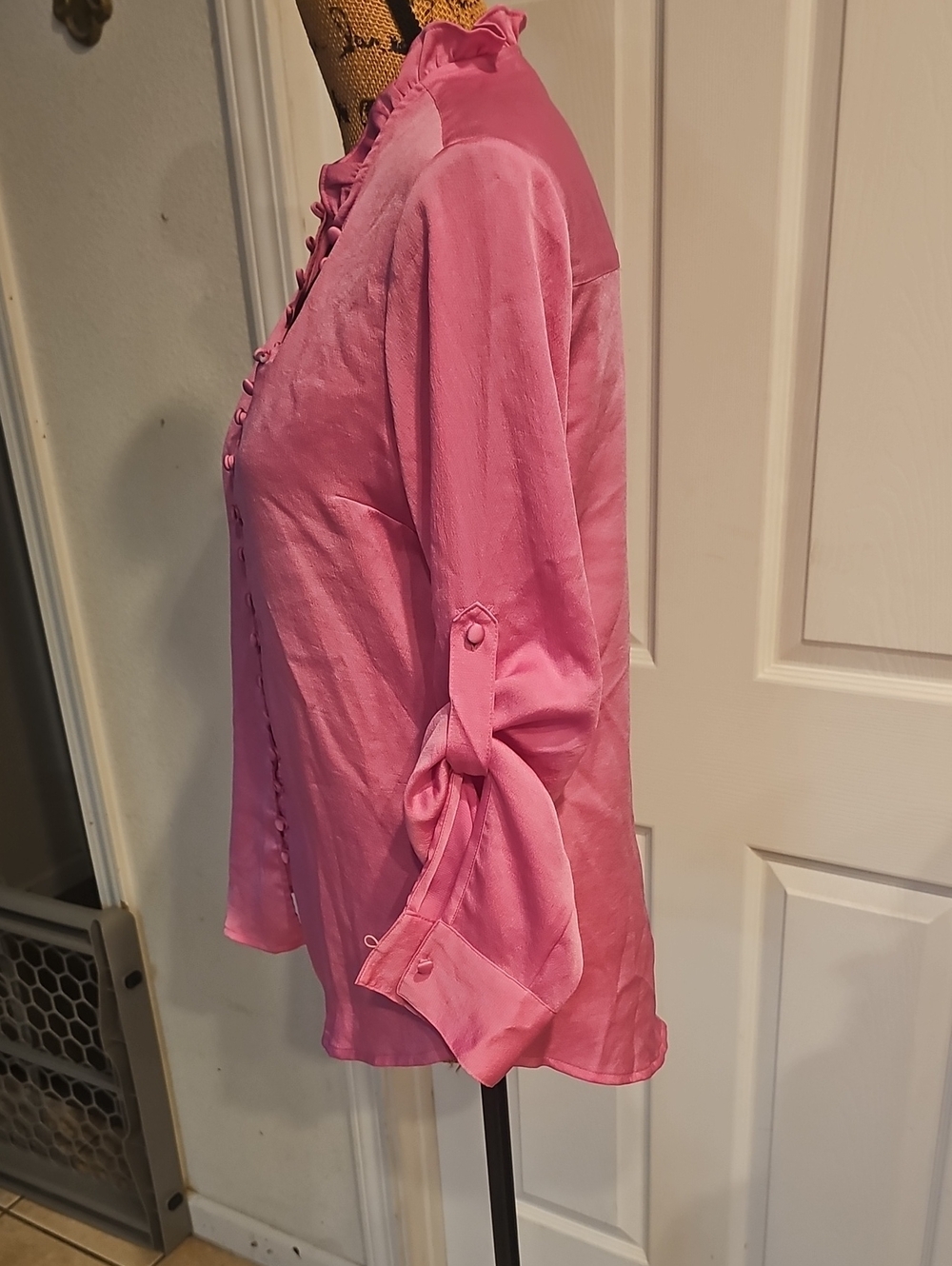 Express Hot Pink Ruffle-Trim Button Front Blouse - Picture 5 of 7